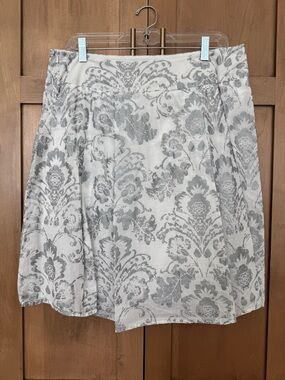 LOFT Silver and White Damask A-Line Skirt